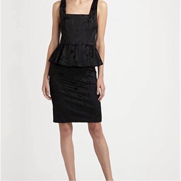 Alice + Olivia black brocade with peplum cocktail dress size 8 - Picture 2 of 16